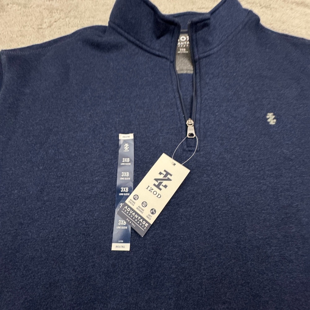 Izod NWT Men's Quarter Zip‎ Pullover Size 3XB Blue Long Sleeve BRAND NEW